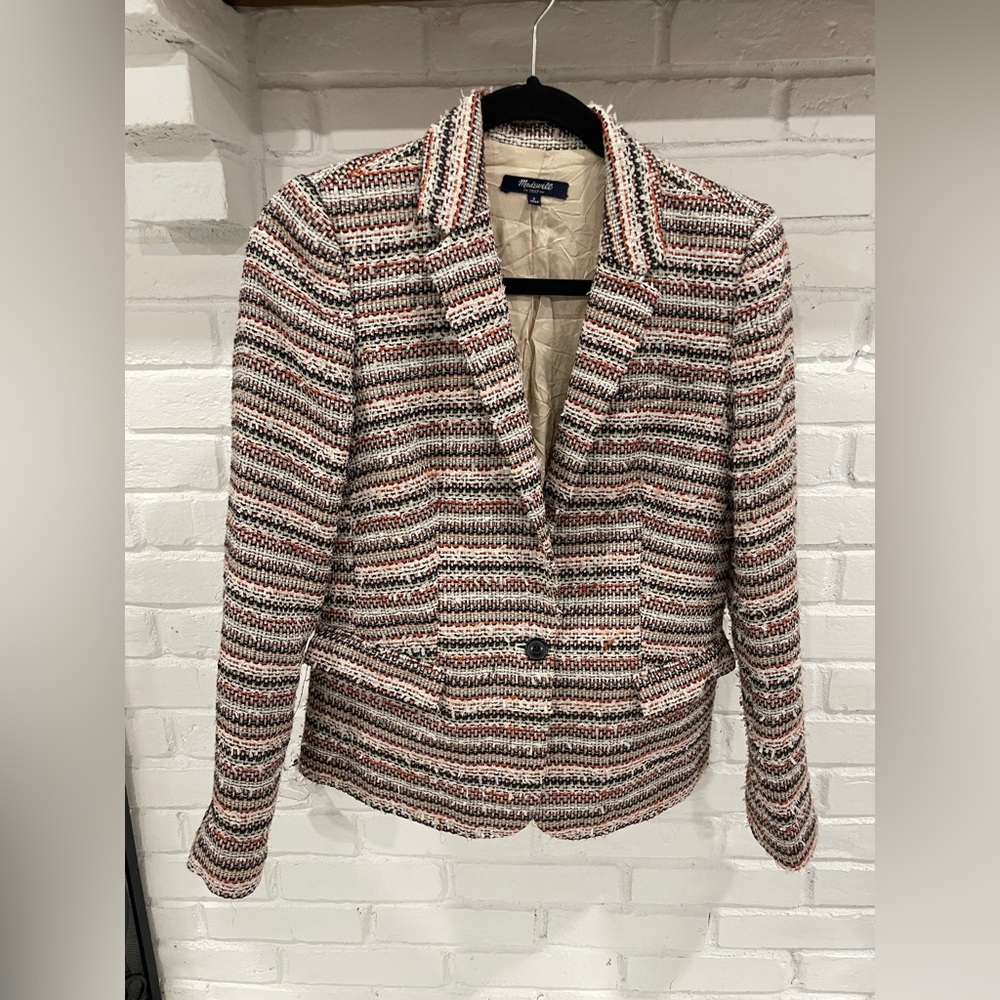 Madewell CrossTweed Tailored Blazer Size 2 Multicolor Striped Orange business